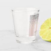 ローズゴールド - ブラッシュピンク シルバー グリッター モノグラム ショットグラス (左)