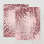 ローズゴールド ブラッシュピンク パームツリー 保存日付 案内ポストカード (正面/裏面)