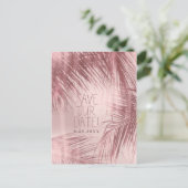 ローズゴールド ブラッシュピンク パームツリー 保存日付 案内ポストカード (スタンド正面)
