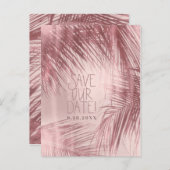 ローズゴールド ブラッシュピンク パームツリー Save The Date 案内ポストカード (正面/裏面)
