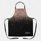 ローズゴールド ブラッシュピンク ブラック グリッター モノグラム ガーリー エプロン (正面)