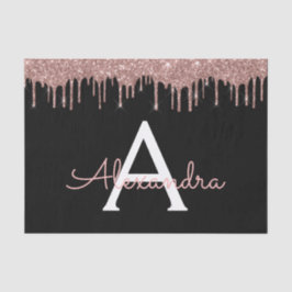 ローズゴールド - ブラッシュピンク ブラック グリッター モノグラム ネーム 薄葉紙