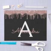 ローズゴールド - ブラッシュピンク ブラック グリッター モノグラム ネーム 薄葉紙 (クラフト)