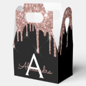 ローズゴールド - ブラッシュピンク ブラック グリッター モノグラム フェイバーボックス (オープン)