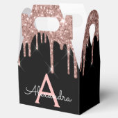 ローズゴールド - ブラッシュピンク ブラック グリッター モノグラム フェイバーボックス (オープン)