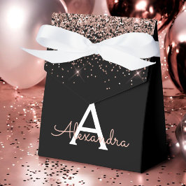 ローズゴールド ブラッシュピンク ブラック グリッター モノグラム フェイバーボックス