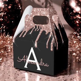 ローズゴールド - ブラッシュピンク ブラック グリッター モノグラム フェイバーボックス