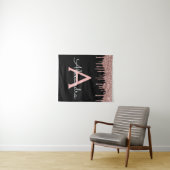 ローズゴールド - ブラッシュピンク ブラック グリッター モノグラム 名 タペストリー (インサイチュ(横))