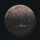 ローズゴールド - ブラッシュピンク ブラック グリッター モノグラム 名 ペーパープレート<br><div class="desc">ローズゴールド - ブラッシュピンクとブラックのスパークルグリッター モノグラム 名とイニシャル パーティプレート。豪華でおしゃれなスタイルが好きな人への、スイート16の誕生日、結婚式、ブライダルシャワー、結婚記念日、ベビーシャワー、バチェロレッテパーティのプレゼントに最適。</div>