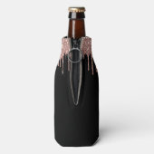 ローズゴールド - ブラッシュピンク ブラック グリッター モノグラム 名 ボトルクーラー (ボトル裏面)