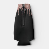 ローズゴールド - ブラッシュピンク ブラック グリッター モノグラム 名 ボトルクーラー (裏面)