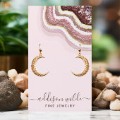 ローズゴールド ブラッシュ アゲート ジオード イヤリング ディスプレイ カード