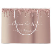 ローズゴールド ブラッシュ グリッター カスタム テキスト ギフト バッグ ラージペーパーバッグ (正面)