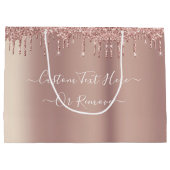 ローズゴールド ブラッシュ グリッター カスタム テキスト ギフト バッグ ラージペーパーバッグ (裏面)