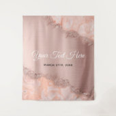 ローズゴールド ブラッシュ ピンク アゲート ジオード グリッター ウェディング タペストリー (正面)