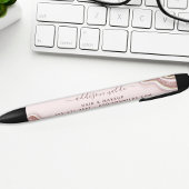 ローズゴールド ブラッシュ ピンク グリッター アゲート ゲオード ビジネス 黒ボールペン