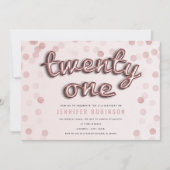 ローズゴールド ブラッシュ ピンク グリッター 21歳の誕生日 招待状 (正面)