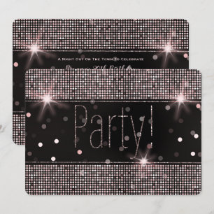 ローズゴールド ブラッシュ ピンク スパークル ライト パーティー 招待状