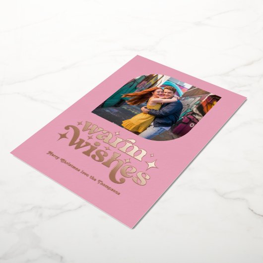 ローズゴールド&ブラッシュ モダン レトロ クリスマス フォト 箔シーズンカード (回転した状態)