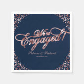 ローズゴールド ブルー 私たちは婚約しました 婚約パーティー スタンダードカクテルナプキン (正面)