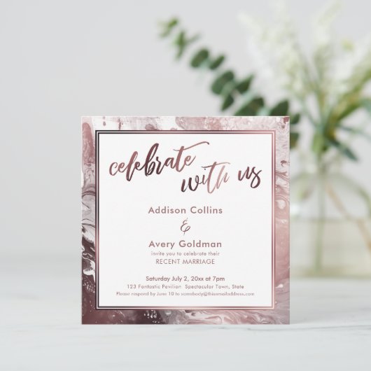 ローズゴールド & ホワイト大理石 お祝いに参加しよう 招待状 (スタンド正面)