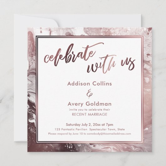 ローズゴールド & ホワイト大理石 お祝いに参加しよう 招待状 (正面)