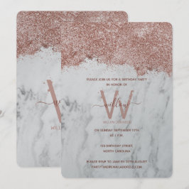 ローズゴールド ホワイト大理石 グリッター 誕生日おめでとう（任意の年） 招待状