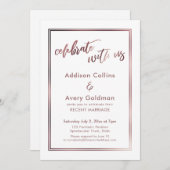 ローズゴールド & ホワイト お祝いに参加しよう タイポグラフィ 招待状 (正面/裏面)