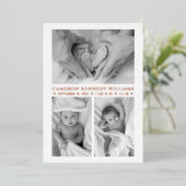 ローズゴールド ホワイト 3 フォト ハロー ベイビー ニューボーン バースデー 箔招待状 (立ち正面)