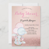 ローズゴールド ボケ, エレファント エアバルーン ベビーシャワー 招待状 (正面)