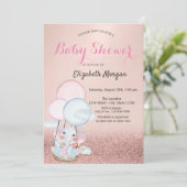 ローズゴールド ボケ, エレファント エアバルーン ベビーシャワー 招待状 (スタンド正面)