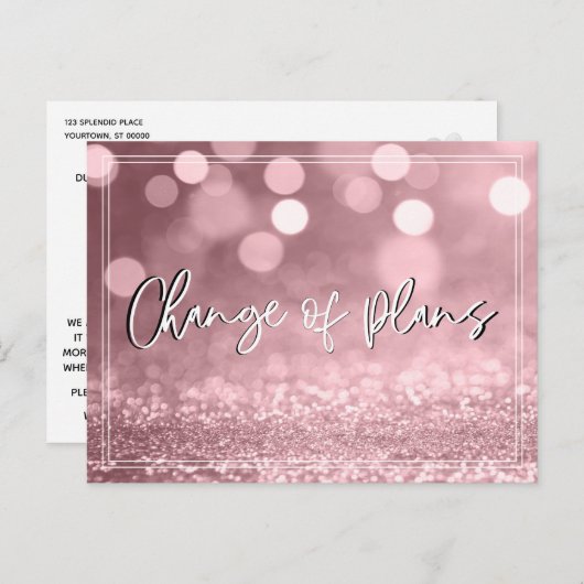 ローズゴールド ボケ 計画変更 ウェディングアップデート ポストカード (正面/裏面)