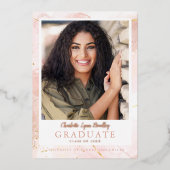 ローズゴールド マーブル箔 卒業発表カード 箔招待状 (正面)