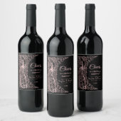 ローズゴールド マーブル アートデコ ペコック ウェディング ワインラベル (ボトル)