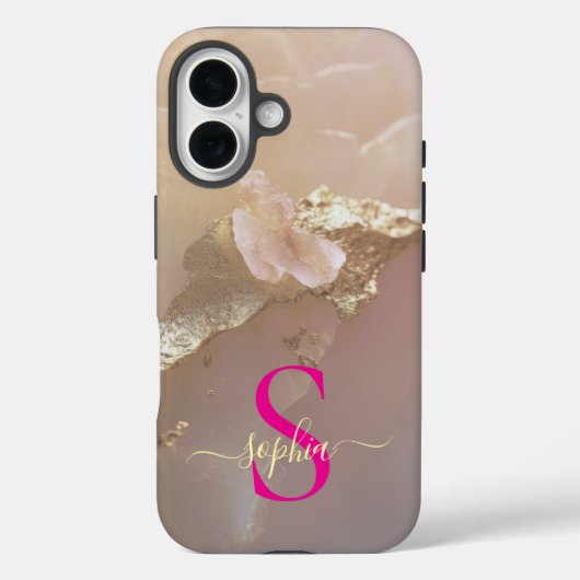ローズゴールド マーブル ゴールドラメ モノグラム Case-Mate iPhoneケース (裏面)