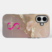 ローズゴールド マーブル ゴールドラメ モノグラム Case-Mate iPhoneケース (裏面 (横))