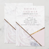 ローズゴールド マーブル スワール ブラッシュ ピンク ブライダル シャワー 招待状 (正面/裏面)