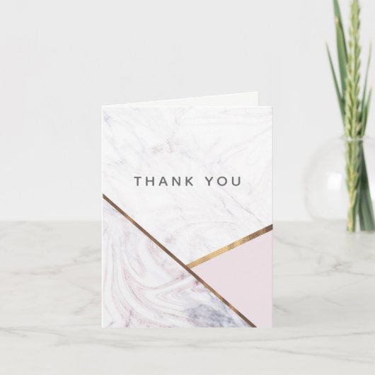 ローズゴールド マーブル スワール ブラッシュ ピンク ブロンズ サンクス サンキューカード (正面)
