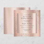 ローズゴールド ミニマル ドット ブラッシュ コンフェッティ 誕生日 招待状 (正面/裏面)