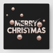 ローズゴールド メリークリスマス - ホリデーデザイン スクエア壁時計 (正面)