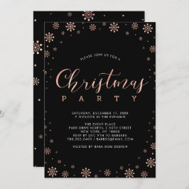 ローズゴールド | モダンな雪の結晶のクリスマスパーティー 招待状