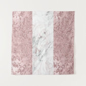 ローズゴールド モダングラム マーブル＆グリッター デコレーション タペストリー (正面(横))