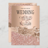 ローズゴールド モダン グラマラス ウェディング 招待状 (正面/裏面)