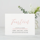 ローズゴールド モダン レタリング 14歳の誕生日パーティー 招待状 (スタンド正面)