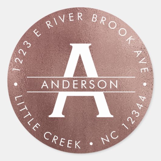 ローズゴールド |モノグラエレガントムモダン差出人住所 ラウンドシール (正面)