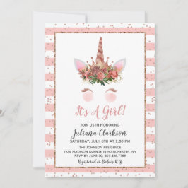 ローズゴールド ユニコーン プリンセス ベビーシャワー 招待状