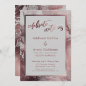 ローズゴールド & ライトグレイ マーブル 私たちと一緒にお祝いを 招待状 (正面/裏面)