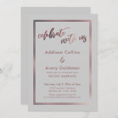 ローズゴールド ライトグレー お祝いしましょう タイポグラフィー 招待状 (正面/裏面)