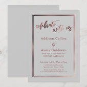 ローズゴールド ライトグレー 一緒にお祝いしよう タイポグラフィ 招待状 (正面/裏面)