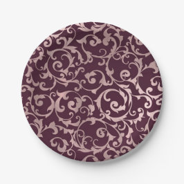 ローズゴールド ラズベリー ワイン モダン エレガント ウェディング ペーパープレート